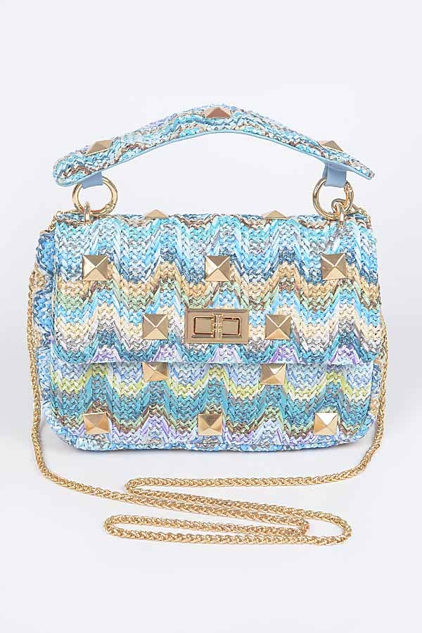 Faux Straw Flap Top Handle Bag